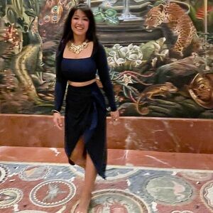 Reformation Navy Midi Skirt